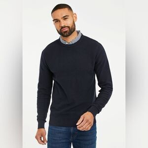 Threadbare Mens Andy Knit Sweater Jumper Size XL Navy Blue Attatched Collar NWT